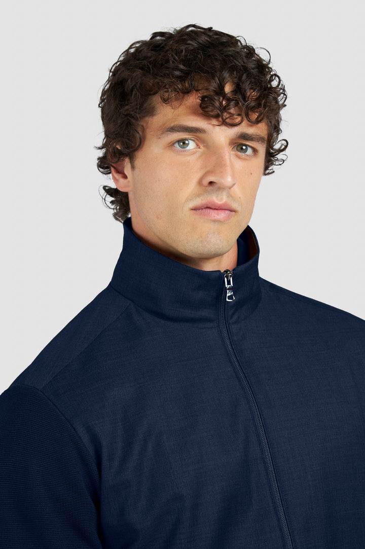 Paul & Shark Merino Wool Hybrid Zip-Up Cardigan in Blue