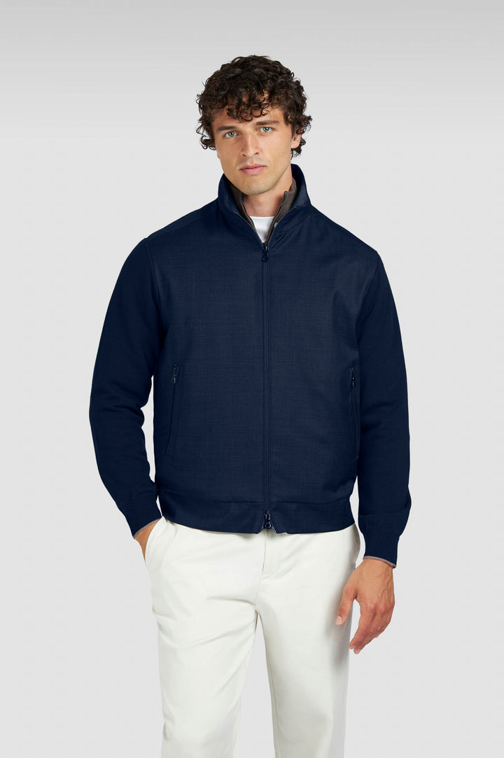Paul & Shark Merino Wool Hybrid Zip-Up Cardigan in Blue
