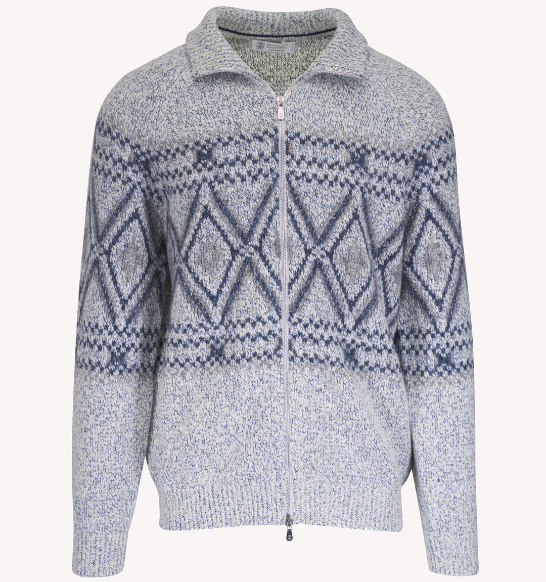Brunello Cucinelli Alpine Full Zip Cardigan in Acru Navy