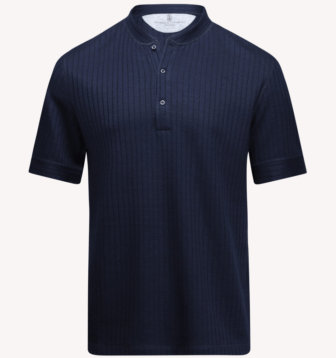 Brunello Cucinelli Ribbed Henley T-Shirt in Navy