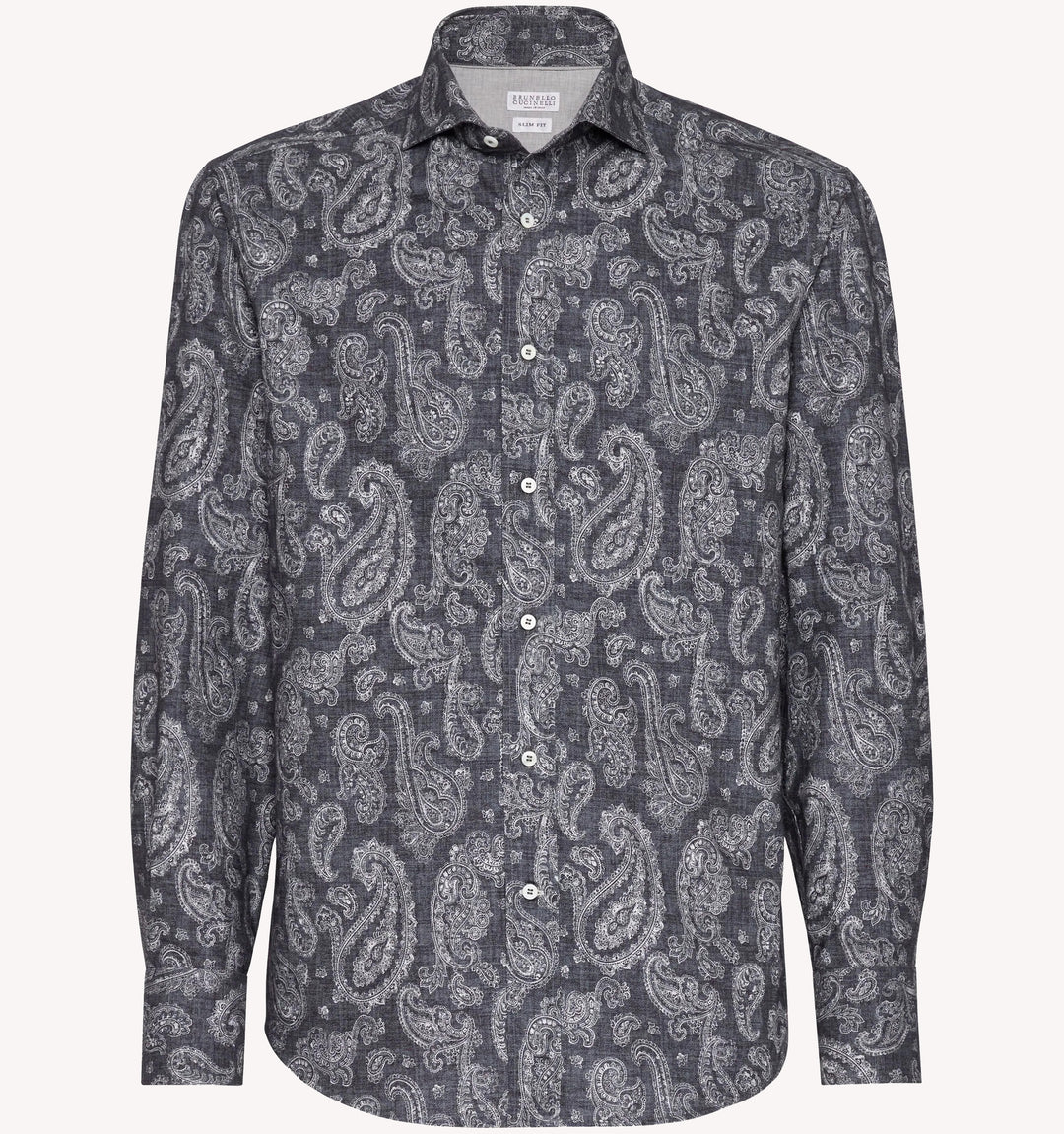 Brunello Cucinelli Paisley Sport Shirt in Charcoal Grey