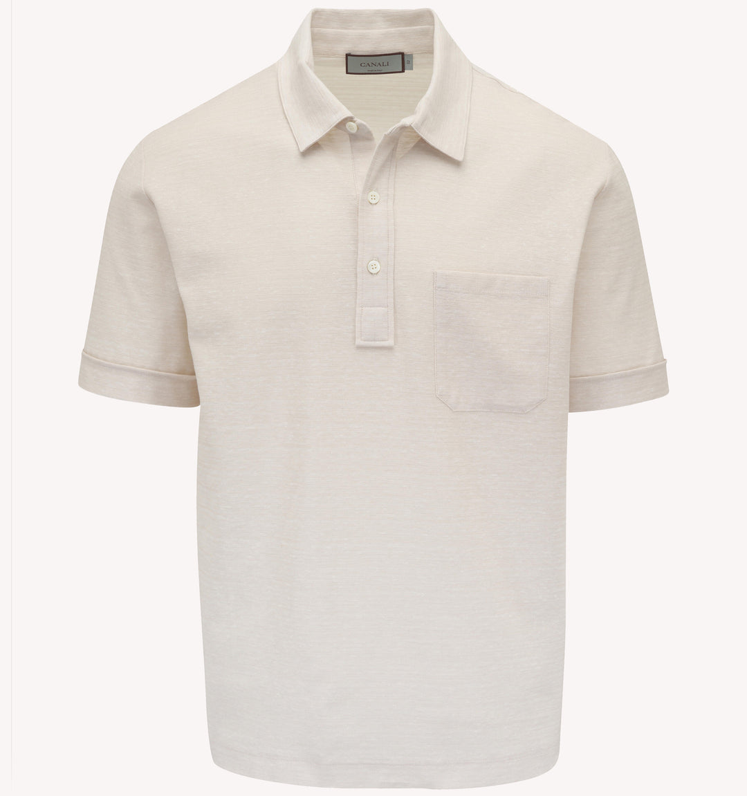 Canali Melangé Stripe Polo in Cream