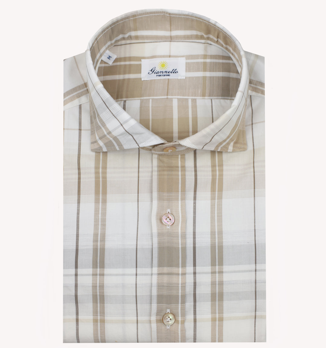Giannetto Plaid Sport Shirt in White Tan