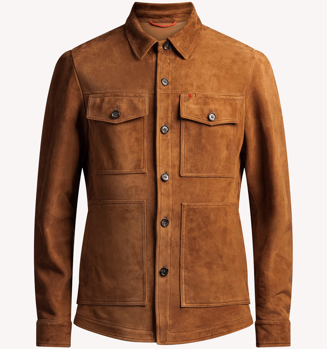 Isaia Suede Overshirt in Tobacco