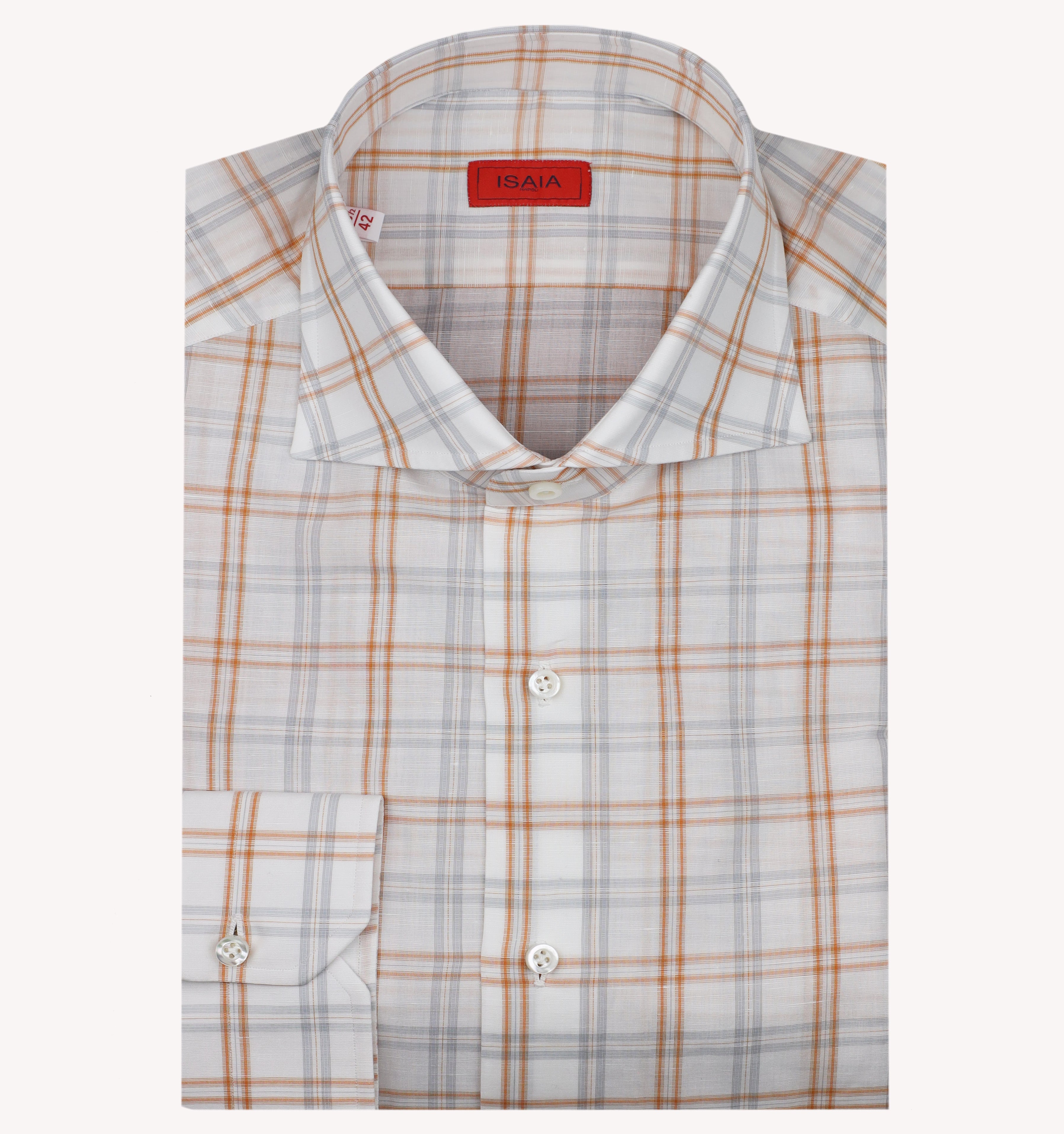Isaia Plaid Dress Shirt in White Orange