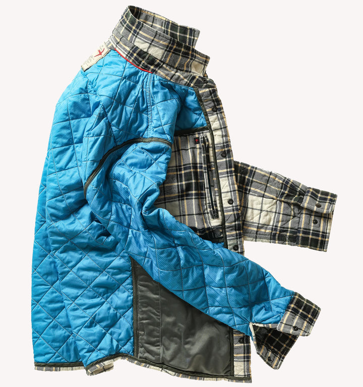 Relwen Quilted Flannel Shirt Jacket in Cream Forest Tartan