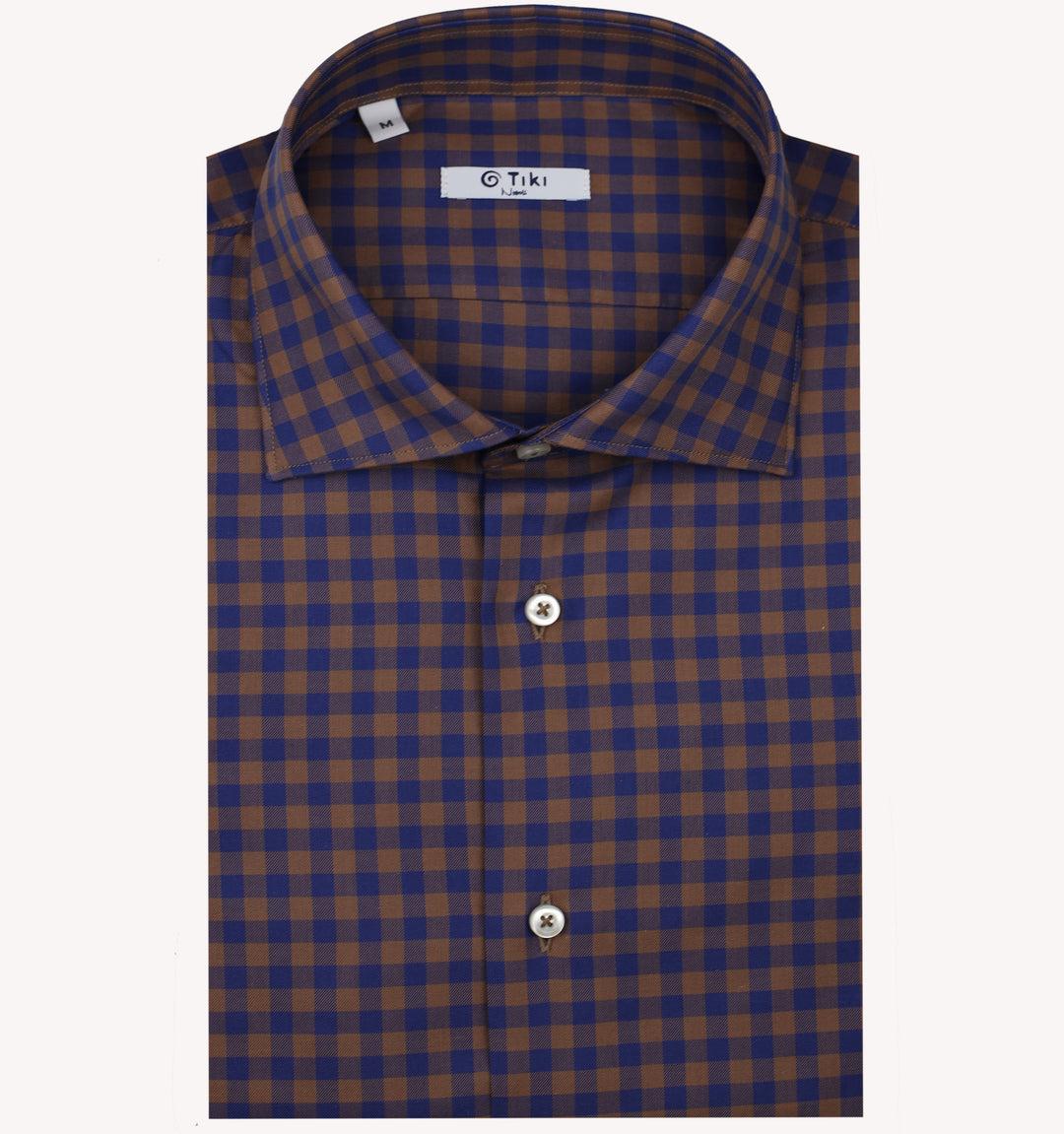 Tiki Check Sport Shirt in Brown Navy