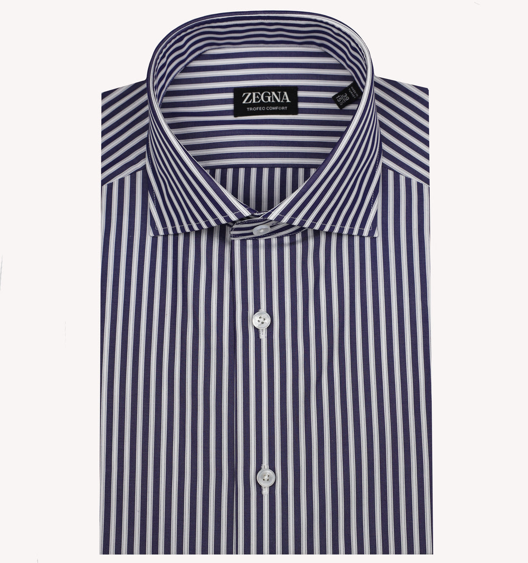 Zegna Stripe Dress Shirt in Navy White