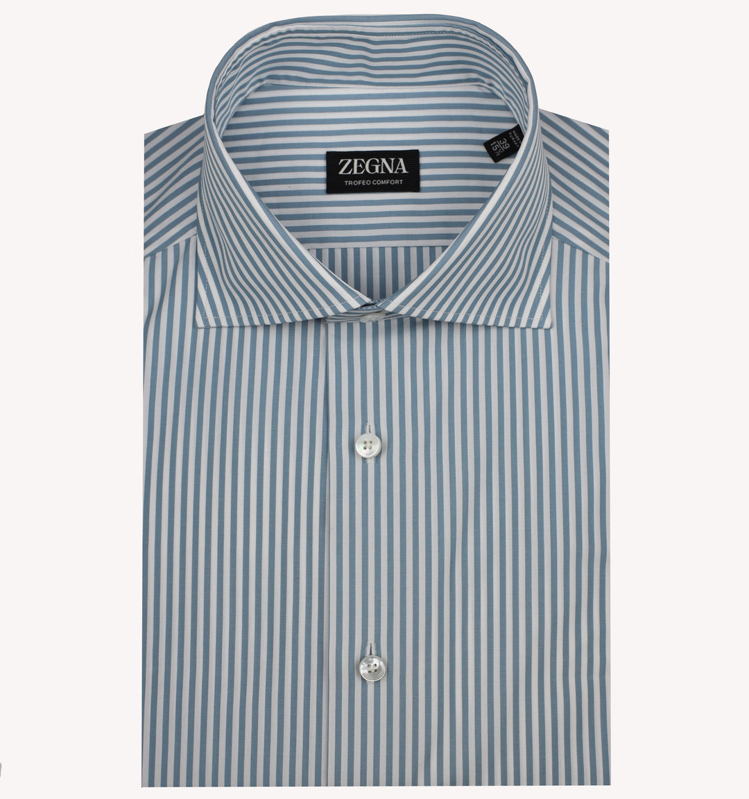 Zegna Stripe Dress Shirt in Seafoam White