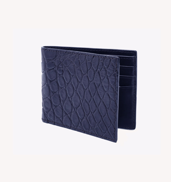 W. Kleinberg Matte Gator Bi-Fold Wallet in Navy