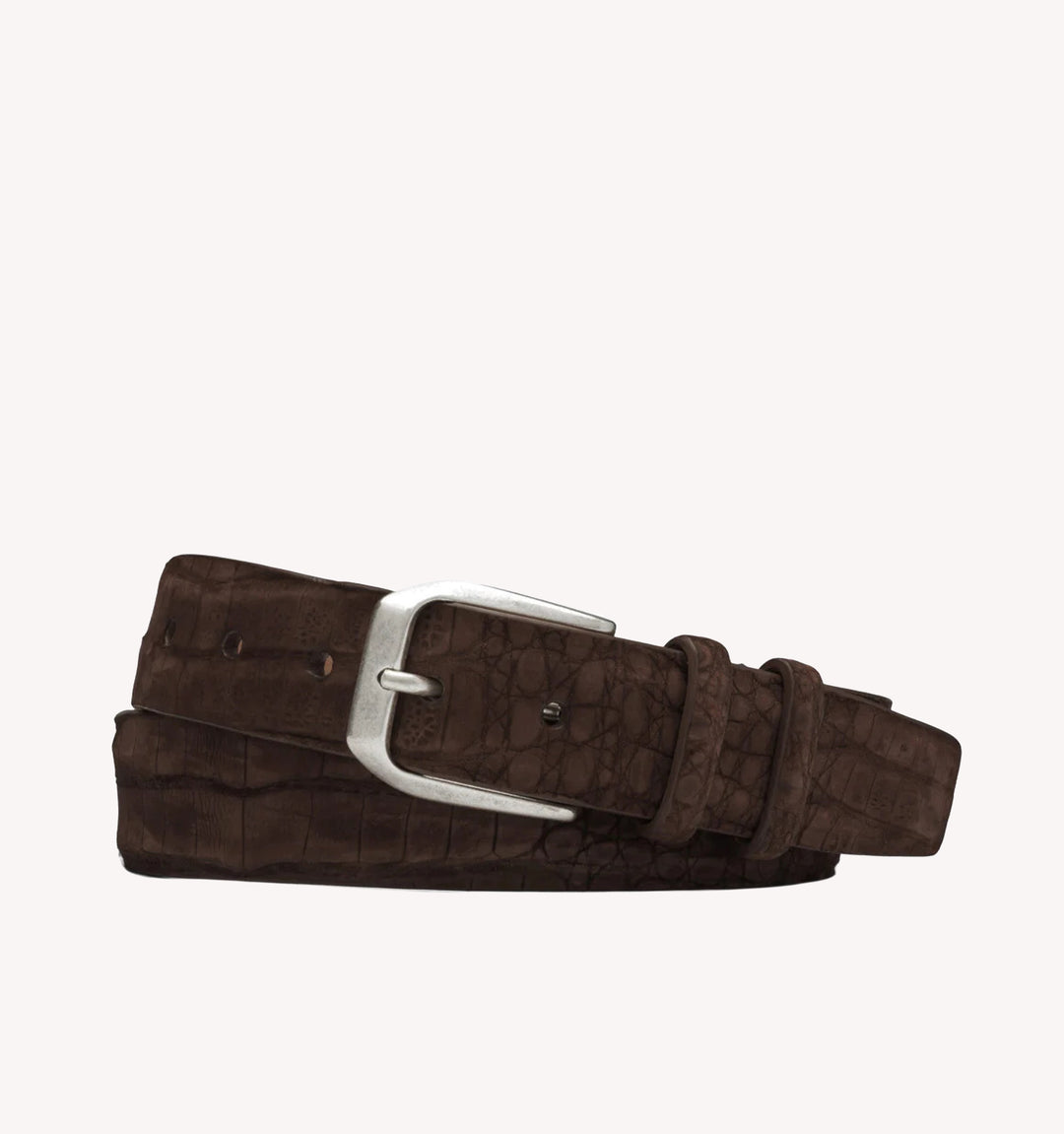 W. Kleinberg Sueded Crocodile Belt in Chocolate