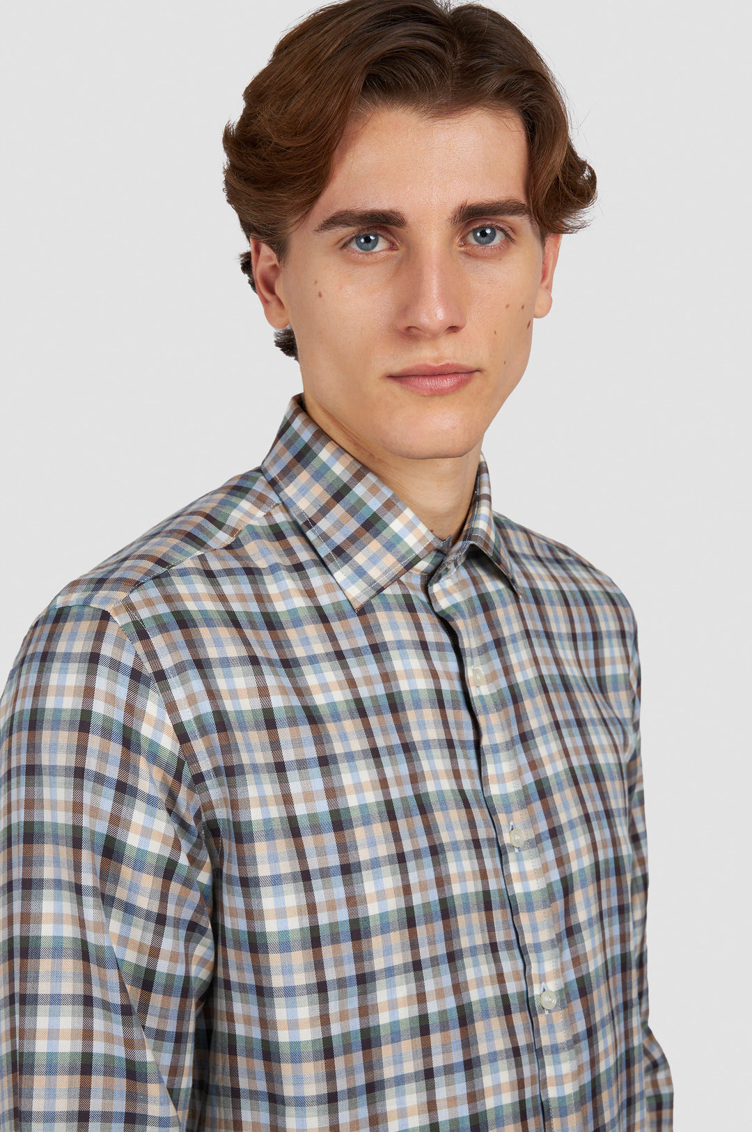 Paul & Shark X-Soft Sport Shirt in Checkered Pattern Tartan Cream Brown Beige Light Blue
