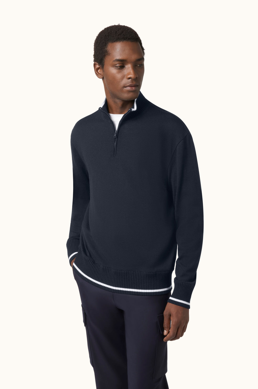 Paul & Shark Half-Zip Sweater with Contrasting Striped Trims in Blue