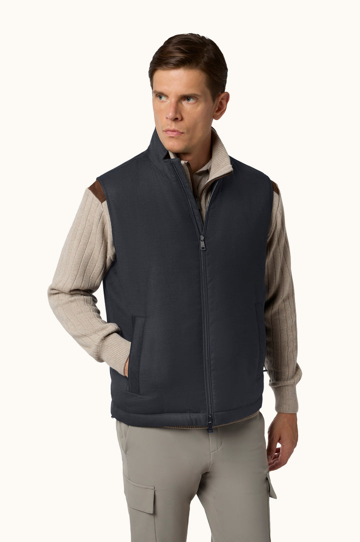 Paul & Shark Reversible Gilet in Blue Dark Brown
