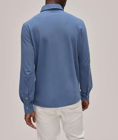 Brunello Cucinelli Long Sleeve Polo in Blue