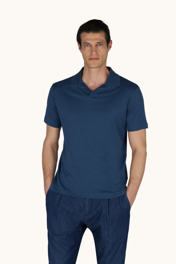Paul & Shark X-Soft Open Collar Polo in Vintage Indigo