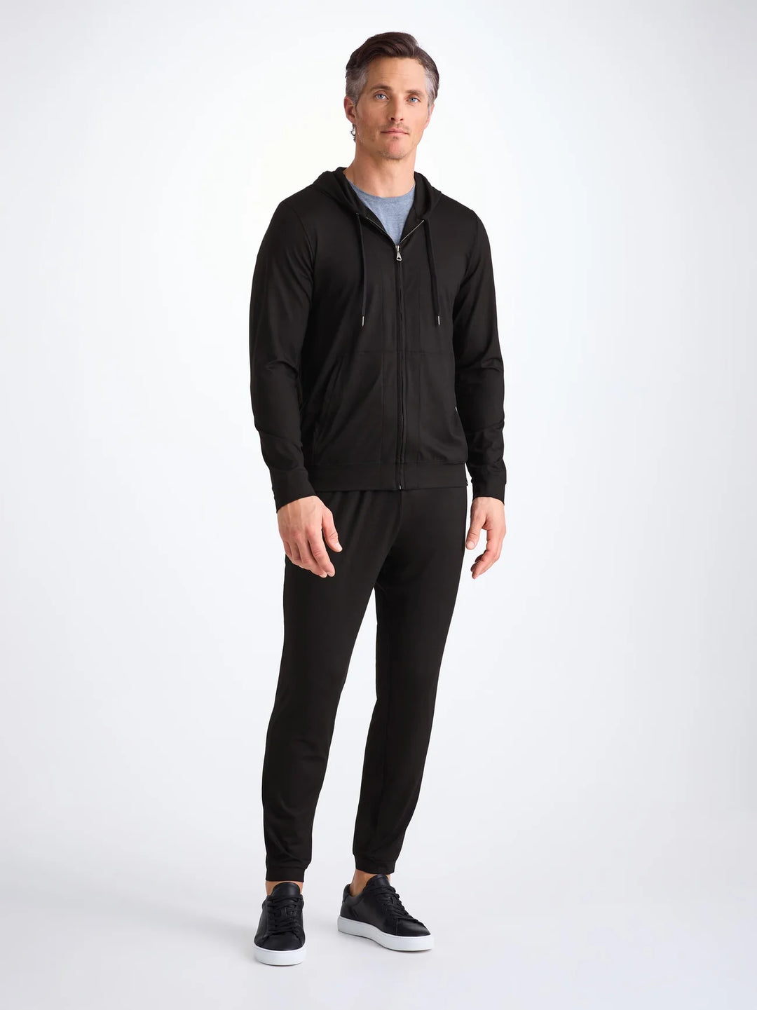 Derek Rose Basel Full Zip Hoodie in Black