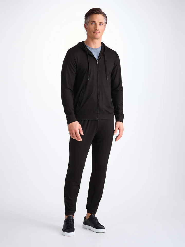 Derek Rose Basel Full Zip Hoodie in Black