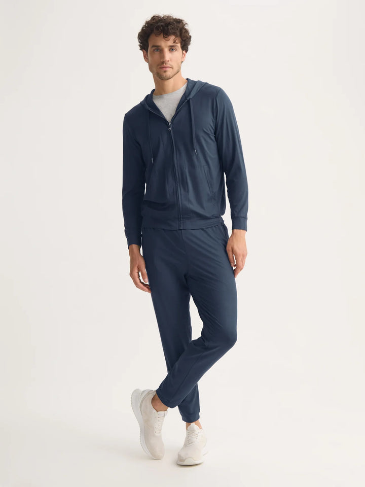 Derek Rose Basel Full Zip Hoodie in Navy Blue