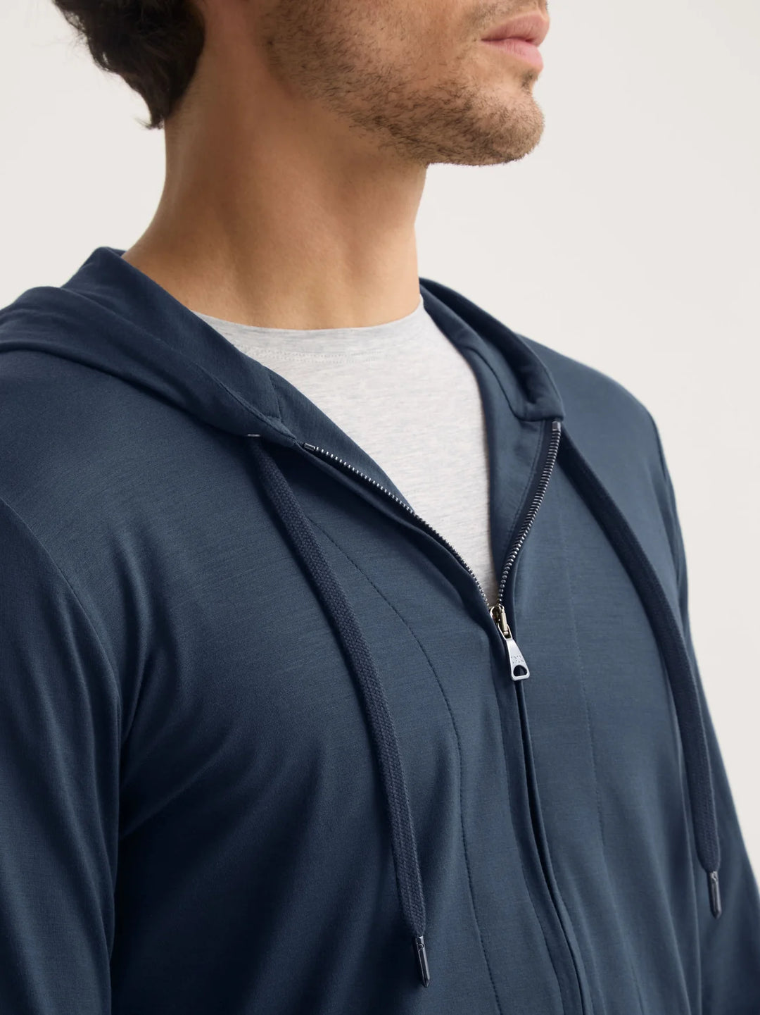 Derek Rose Basel Full Zip Hoodie in Navy Blue