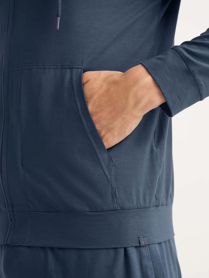 Derek Rose Basel Full Zip Hoodie in Navy Blue