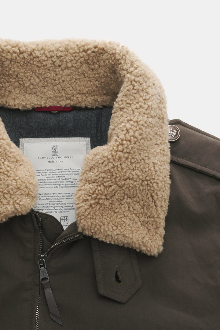 Brunello Cucinelli Sherpa Bomber Jacket in Dark Brown
