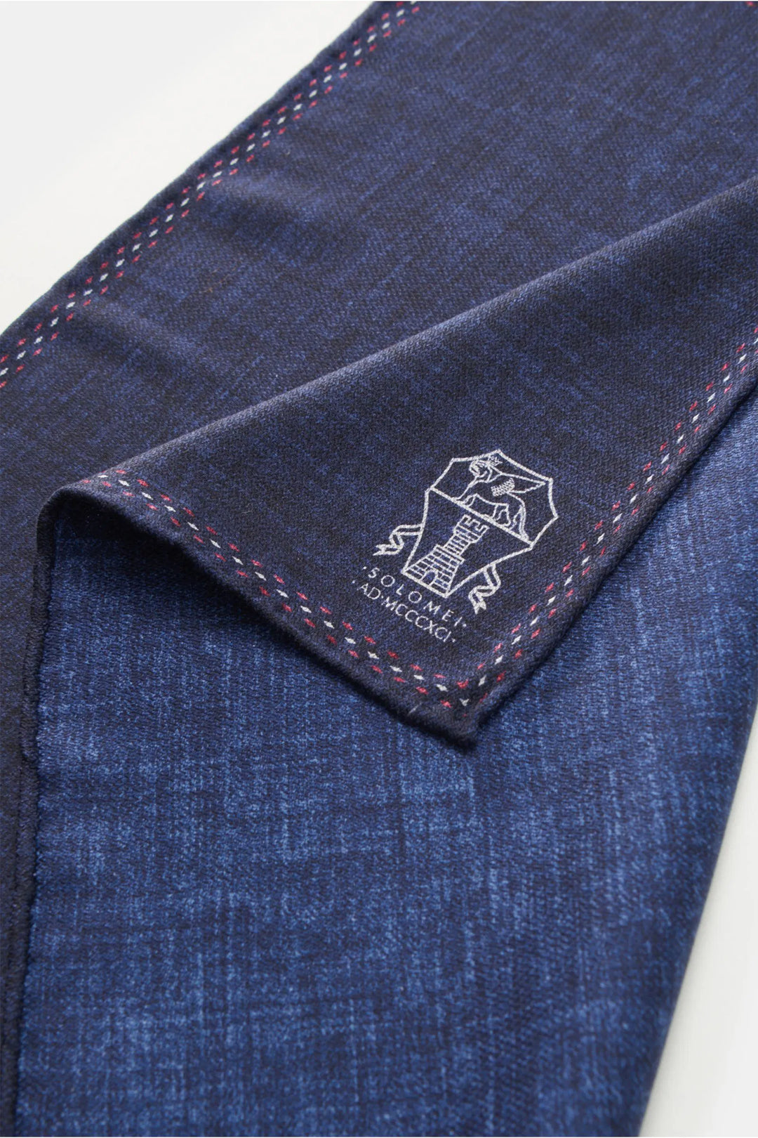 Brunello Cucinelli Logo Pocket Square in Navy Lampone Burro