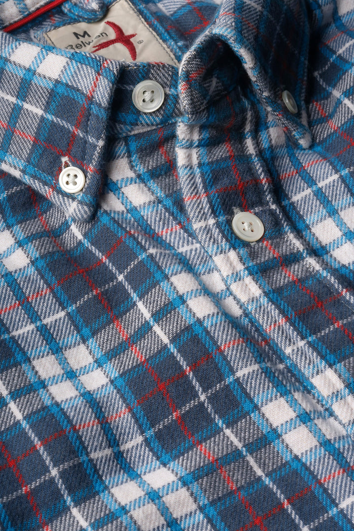 Relwen Chamois Lined Flannel Overshirt in White Navy Red Plaid