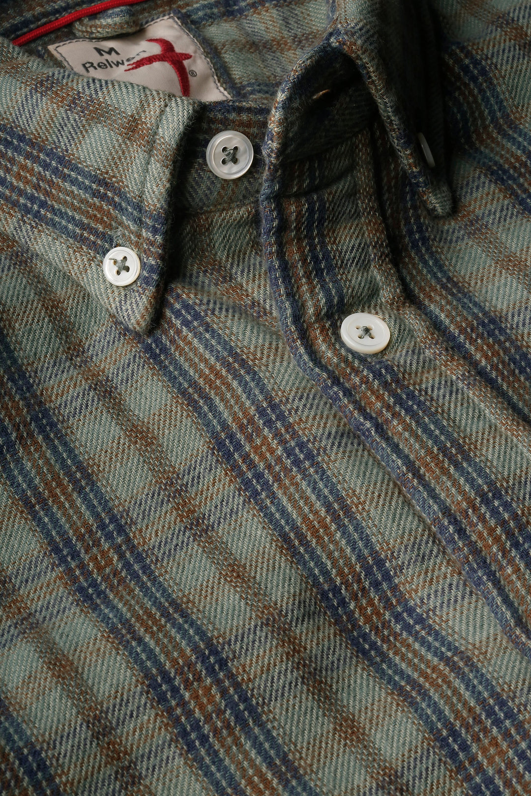 Relwen Chamois Lined Flannel Overshirt in Sage Navy Plaid