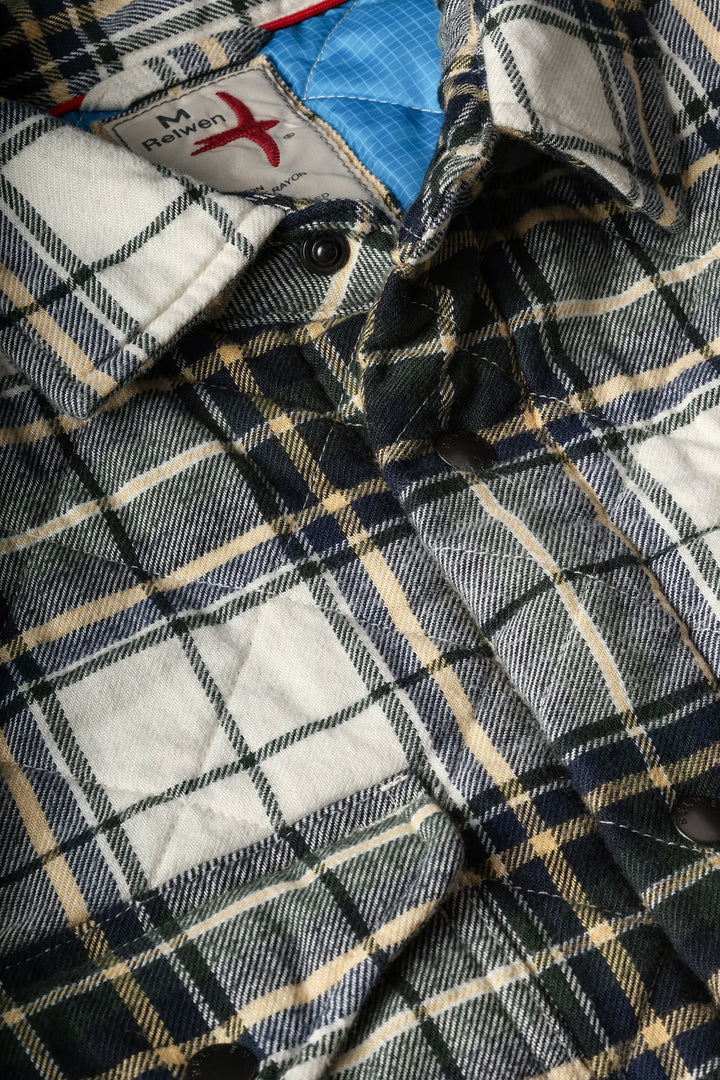 Relwen Quilted Flannel Shirt Jacket in Cream Forest Tartan