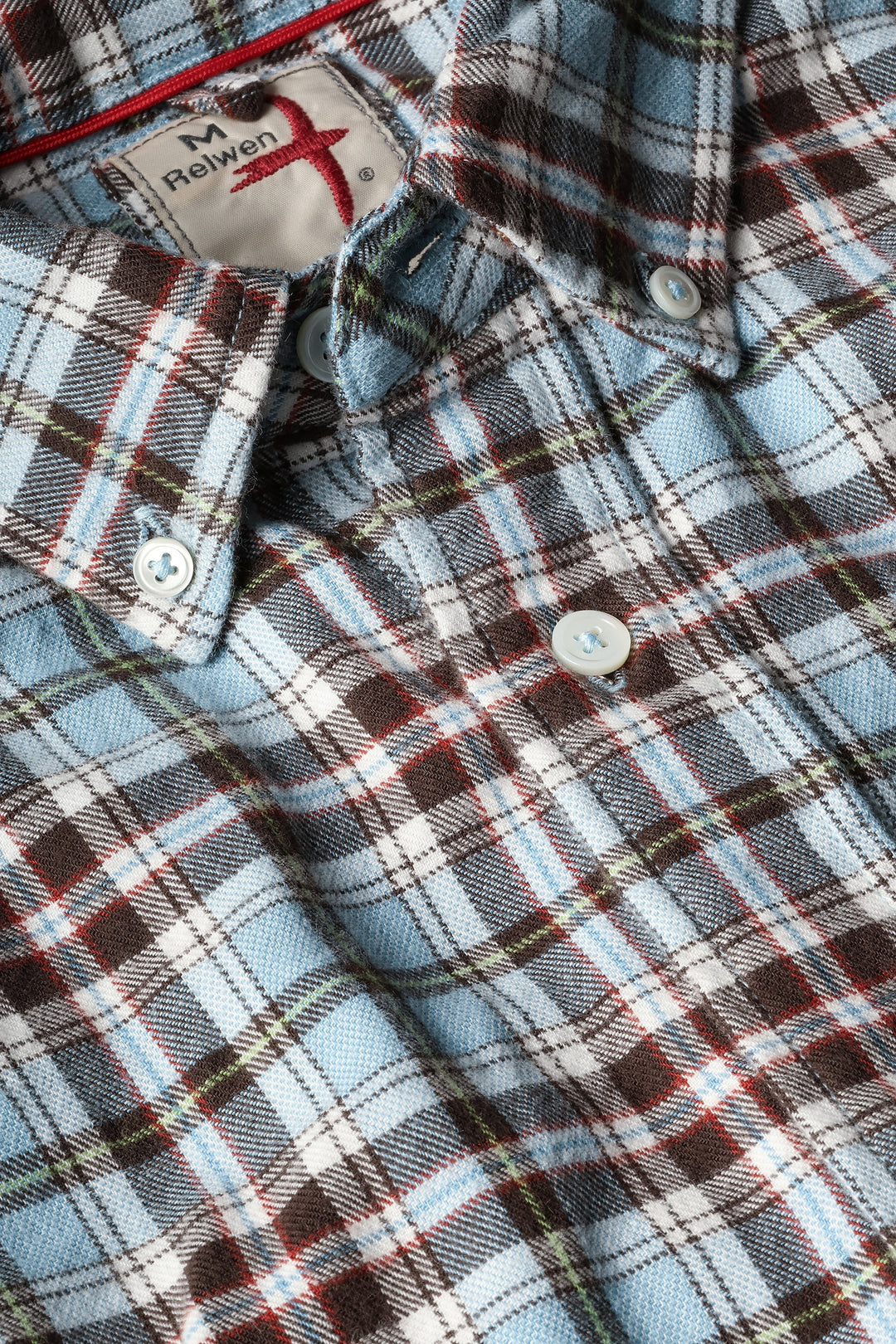 Relwen Flyweight Flannel Sport Shirt in Light Blue Brown Plaid