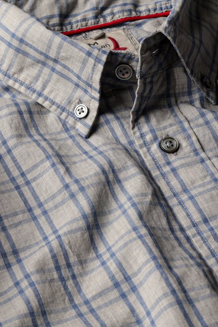 Relwen Dress Blues Sport Shirt in Light Grey Heather Blue Grid