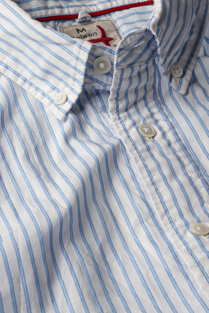 Relwen Dress Blues Sport Shirt in White Blue Dobby Stripe