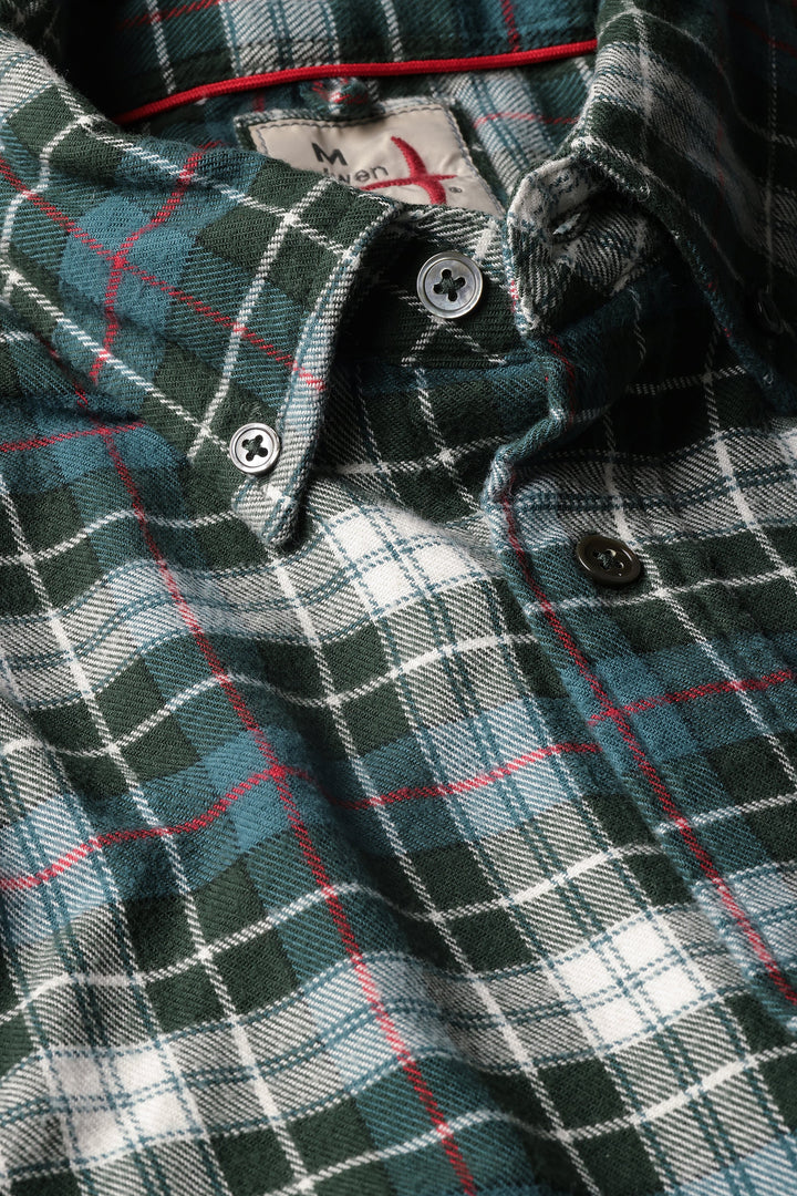 Relwen Flyweight Flannel Sport Shirt in Forest Green Plaid