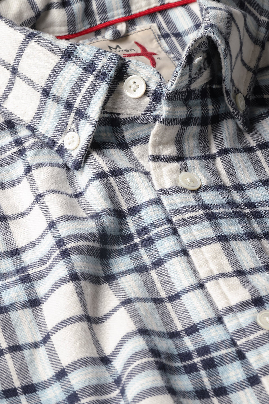 Relwen Flyweight Flannel Sport Shirt in White Blue Plaid