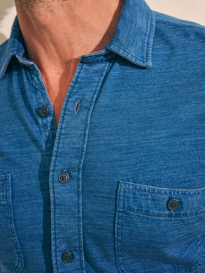 Faherty Sunwashed Knit Shirt in Medium Indigo Wash