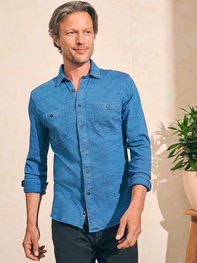 Faherty Sunwashed Knit Shirt in Medium Indigo Wash