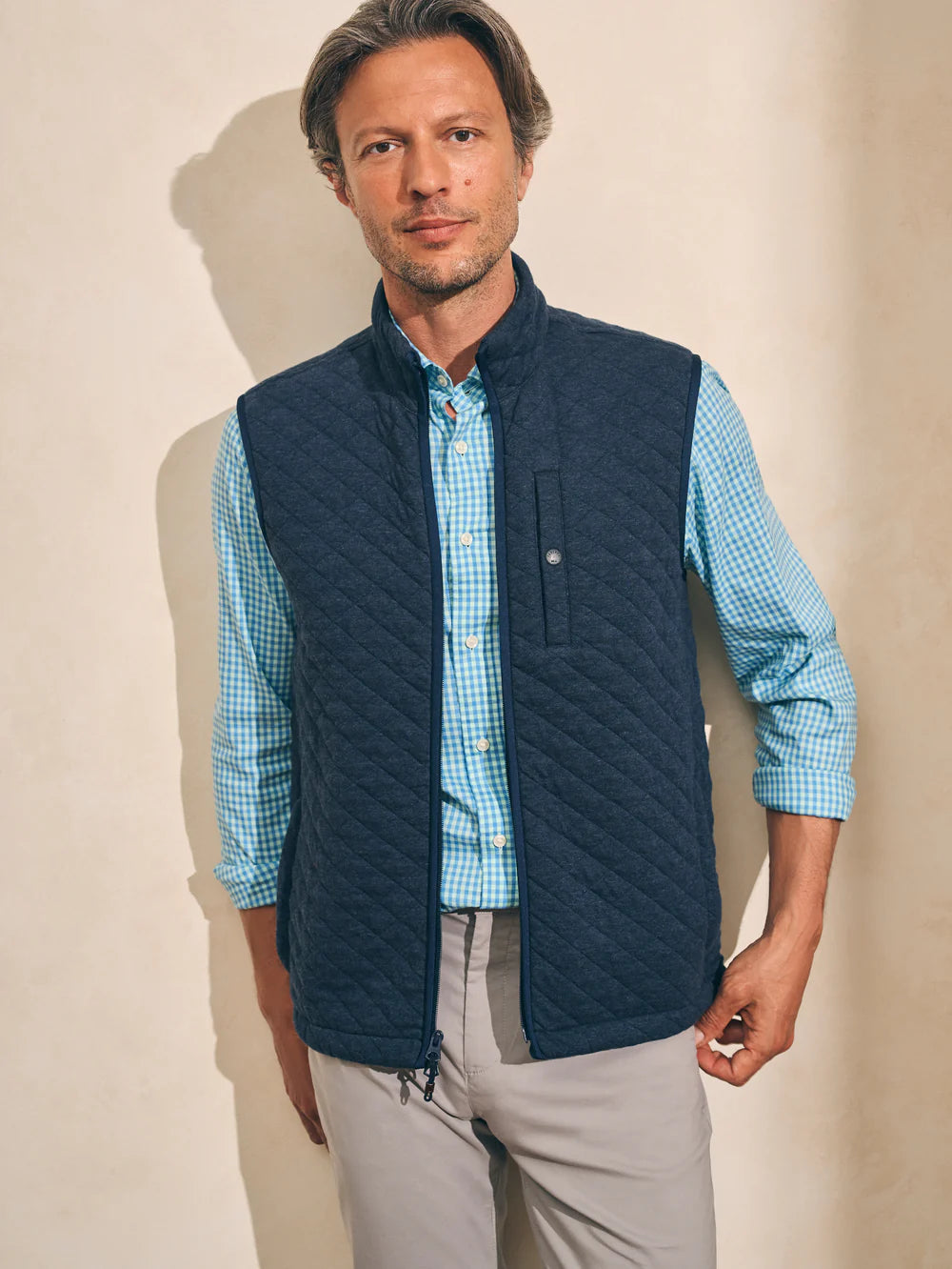 Faherty Epic Quilted Vest in Navy Melange
