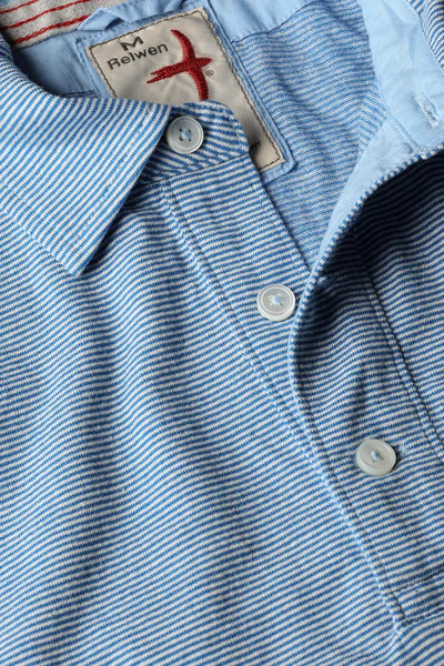 Relwen Ringspun Polo in Bright Blue White Stripe