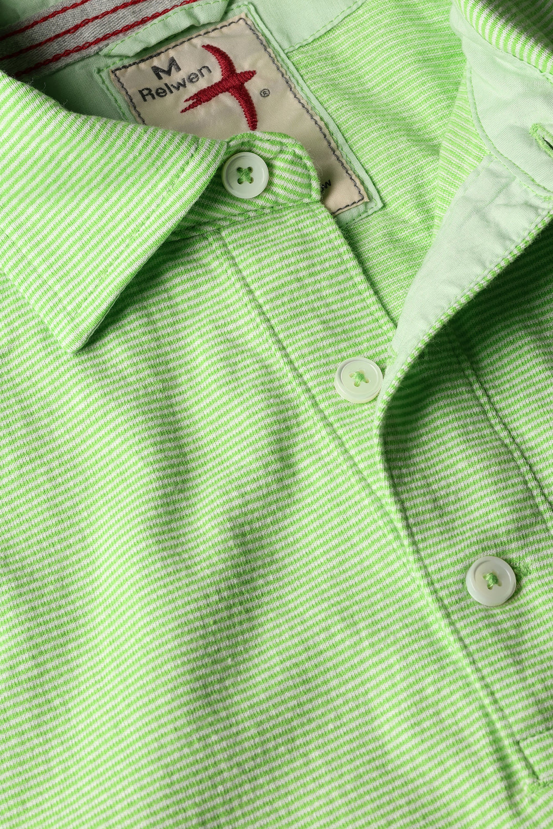 Relwen Ringspun Polo in Lime White Stripe