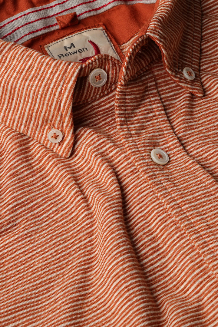 Relwen Hemp Stripe Sport Shirt in Burnt Orange White