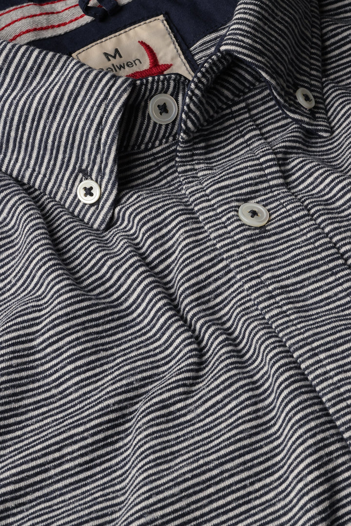 Relwen Hemp Stripe Sport Shirt in Midnight White