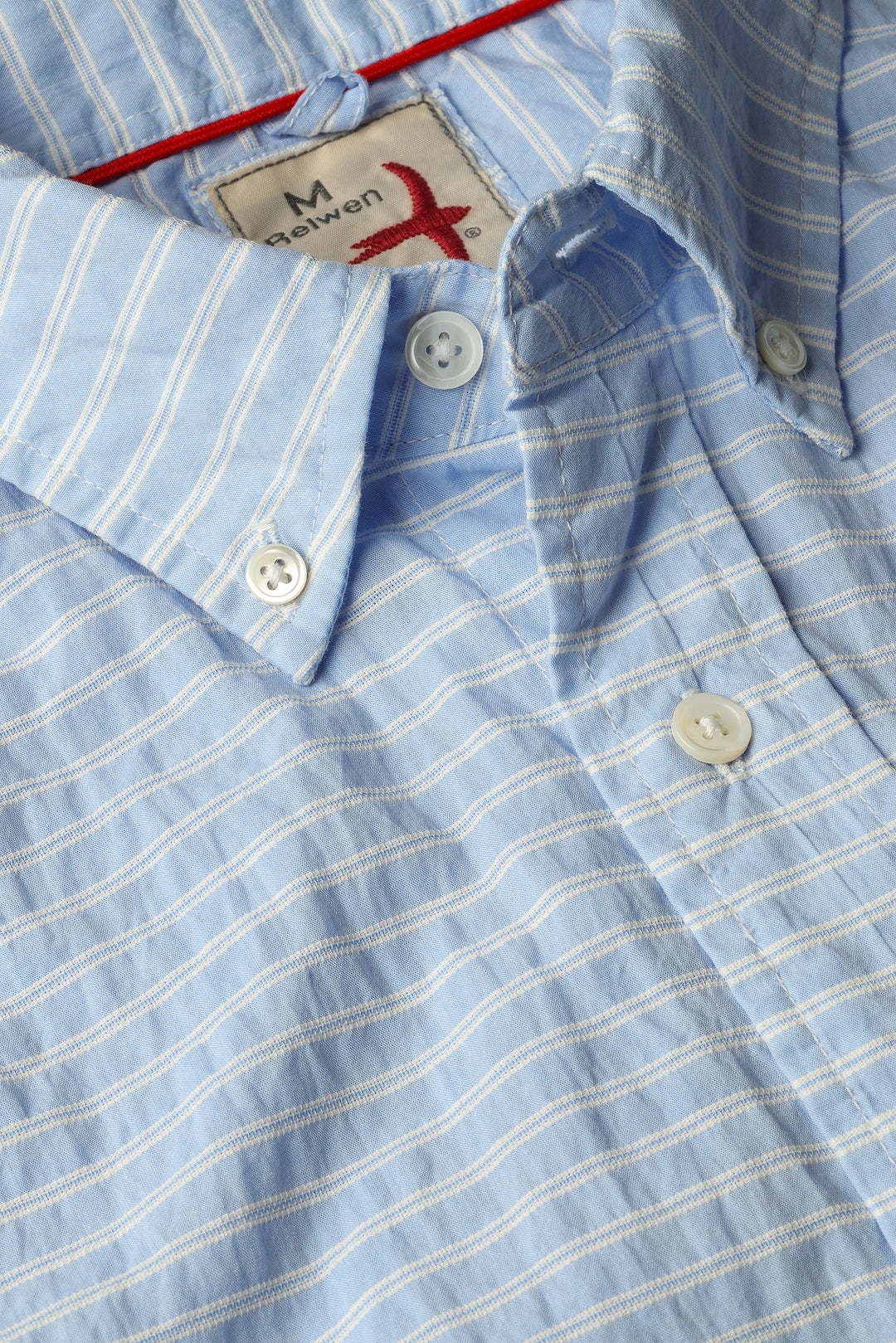 Relwen Half Sleeve Blues Sport Shirt in Light Blue Horizontal Stripe