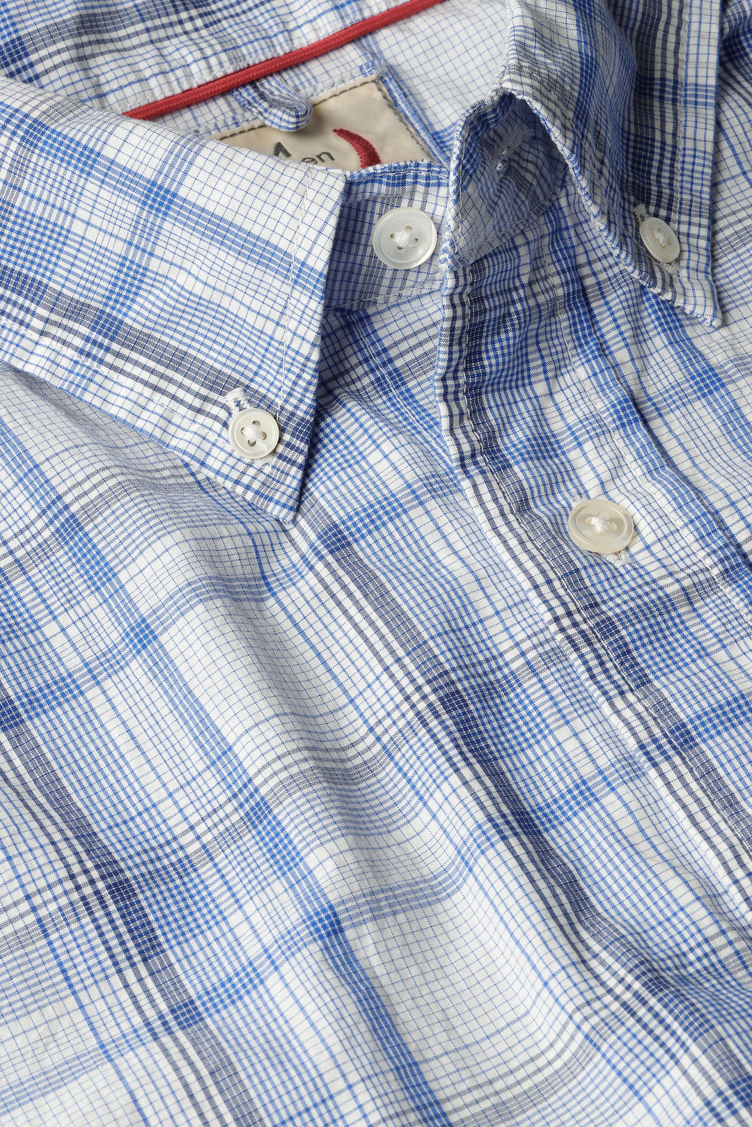 Relwen Half Sleeve Blues Sport Shirt in White Blue Graph Plaid