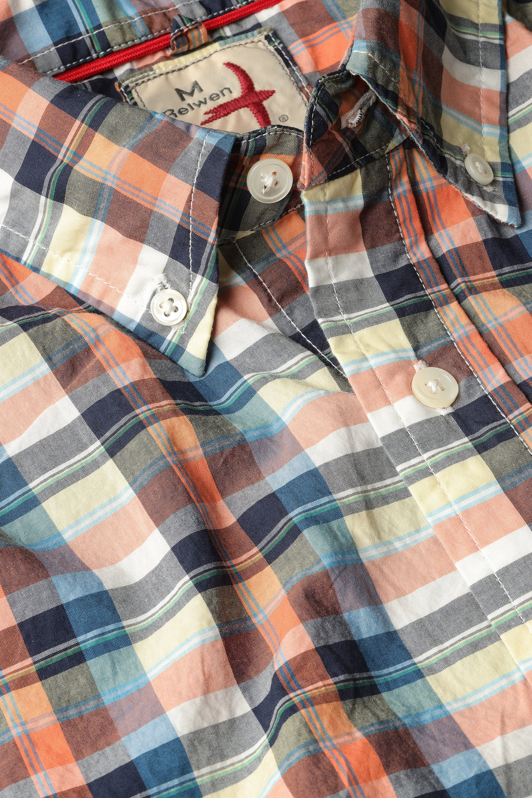 Relwen Madras Campshirt in Orange Navy Yellow