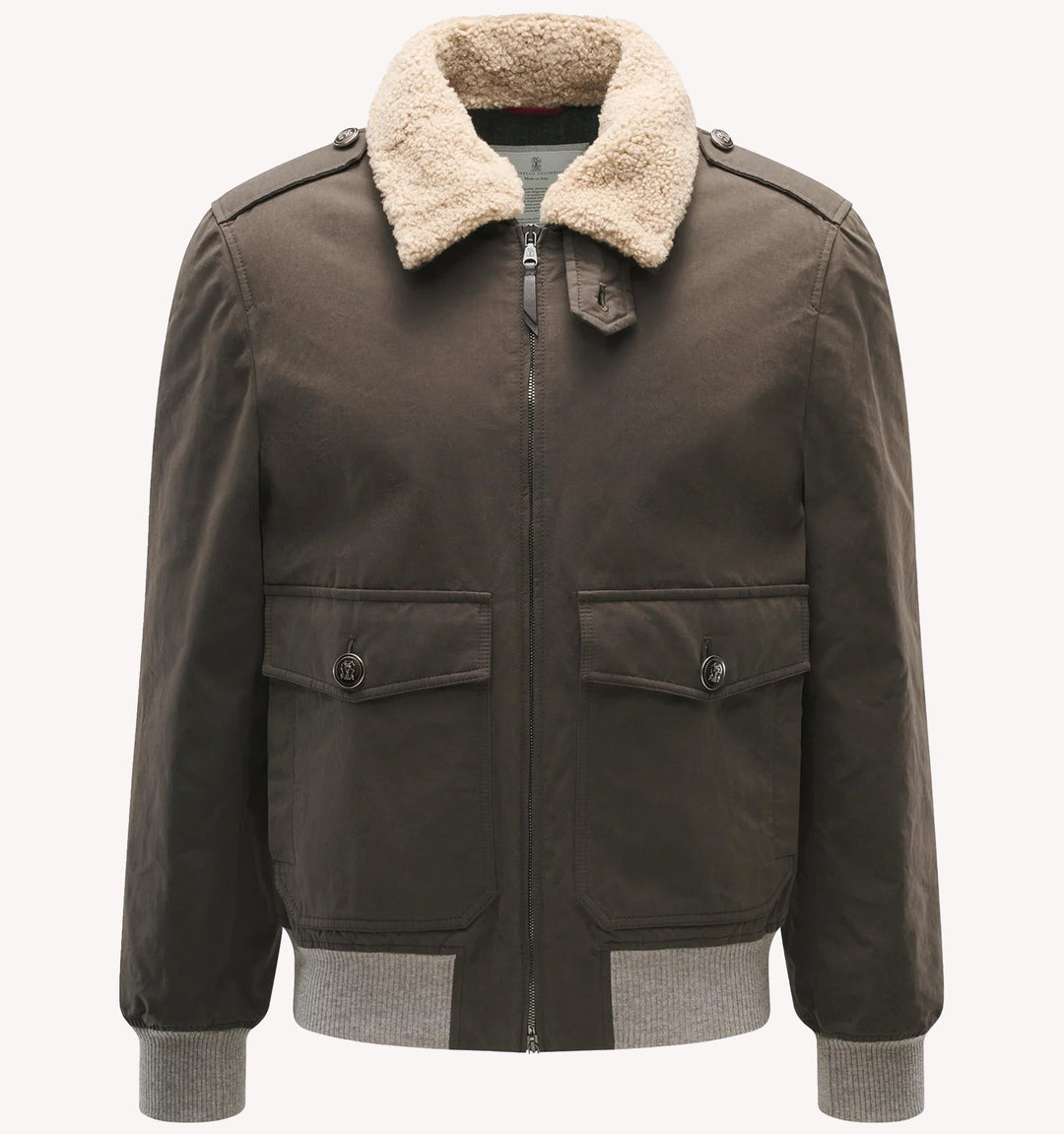 Brunello Cucinelli Sherpa Bomber Jacket in Dark Brown