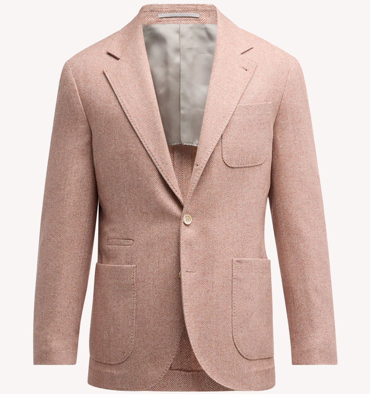 Brunello Cucinelli Herringbone Sport Coat in Coral