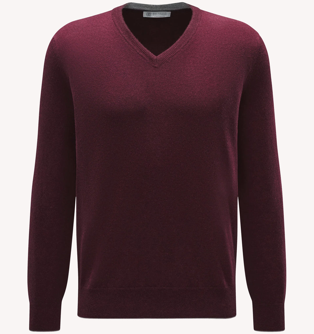 Brunello Cucinelli V-Neck Sweater in Burgundy Grey