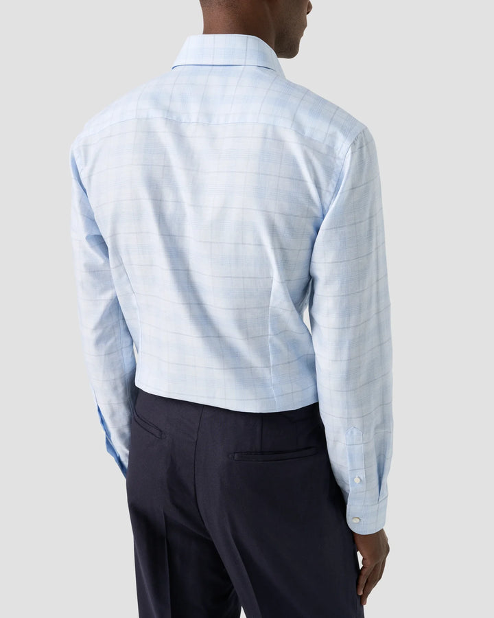 Eton Stripe Check Dress Shirt in Light Blue