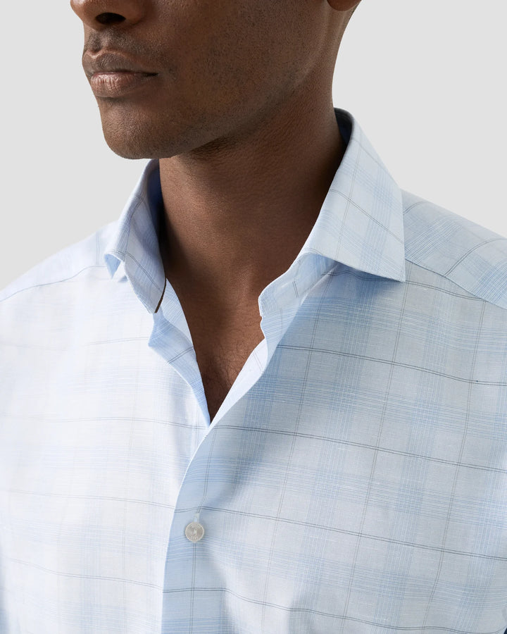 Eton Stripe Check Dress Shirt in Light Blue